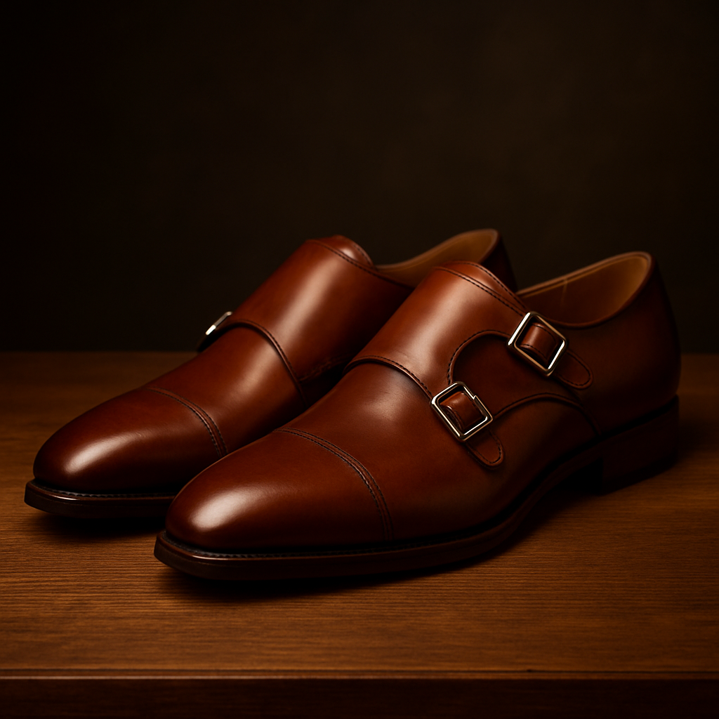 Brown monk strap dress shoes